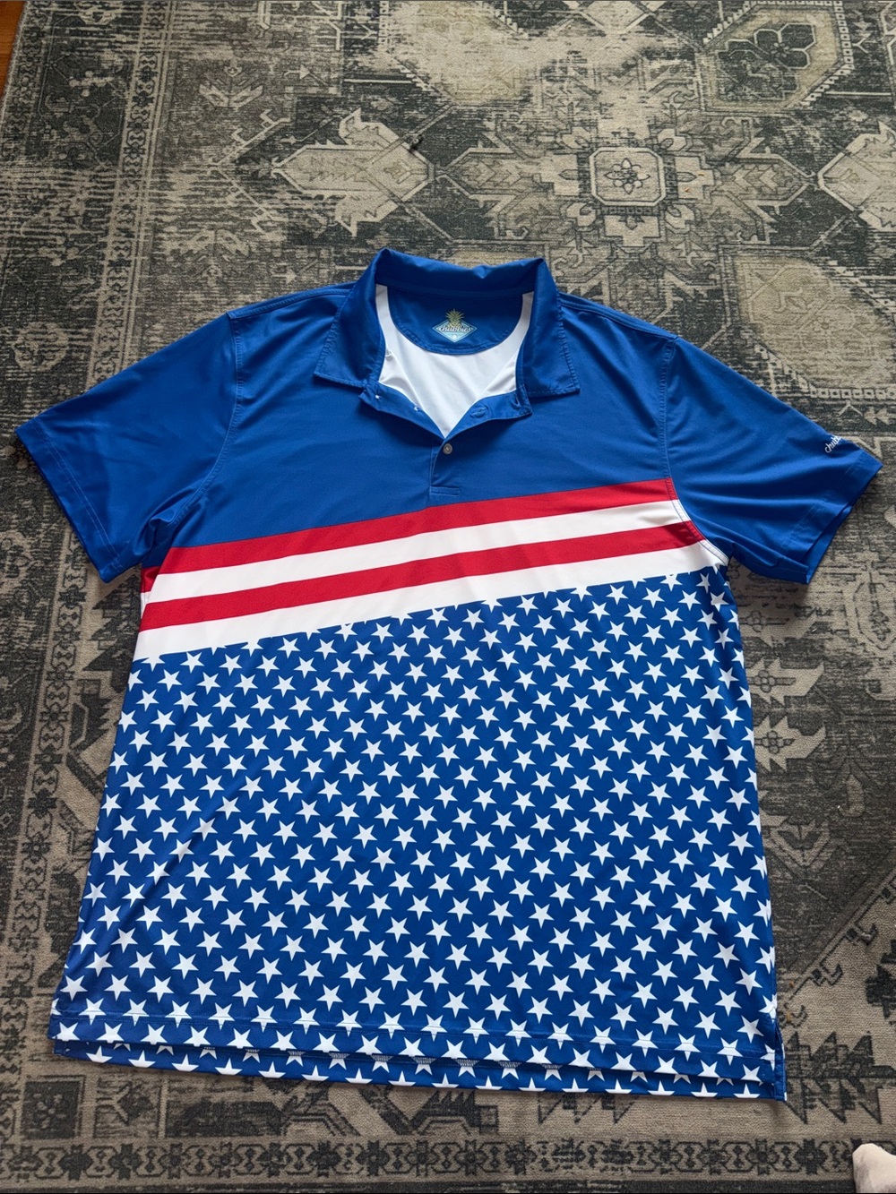 chubbies men’s Blue, Red & White Star Flag Polo shirt size XXL